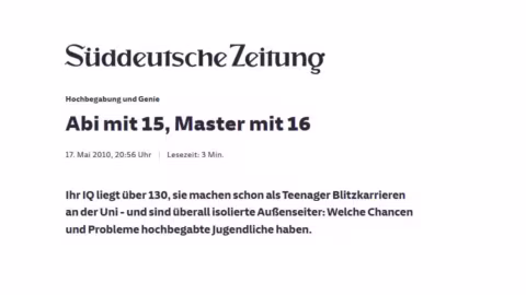 Süddeutsche Zeitung: Abi mit 15, Master mit 16 Süddeutsche Zeitung: Abi mit 15, Master mit 16