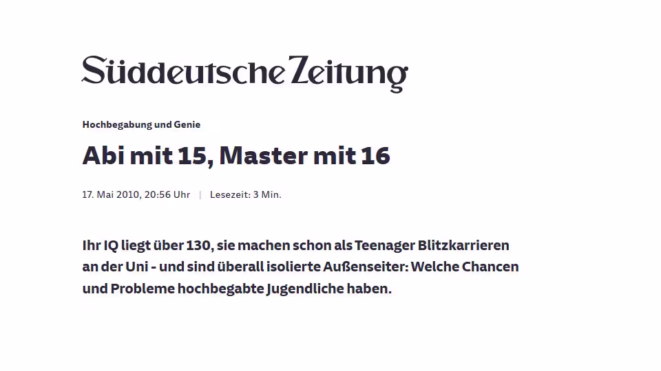 Süddeutsche Zeitung: Abi mit 15, Master mit 16